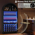 71" Tall Arched Wine Bar Cabinet with Wine Racks & Glass Holder, Wide Liquor Cabinets with LED Lights & Charing Ports, Kitchen Pantry Cupboard, Coffee Bar Storage Cabinet for Home, Dining Room (Black)
