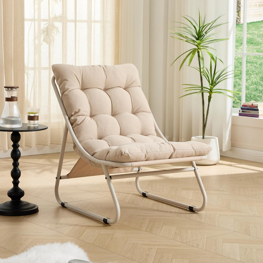 Polay Patio Outdoor Lounge Chair with Ottoman, Comfy Sling Recliner Chair with Puffy Cushion and Foot Stool, Foot Rest Pouf Ottoman for Living Room, Bedroom, Reading Room,A2