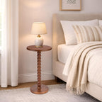 Solid Wood Round Side Table, Rustic Pedestal Drink Table for Small Spaces, Accent Nightstand Table for Living Room, Bedroom, Corners, and Office, Brown