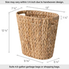 StorageWorks Wicker Waste Basket, Handwoven Water Hyacinth Trash Can with Built-in Handles, Wicker Garbage Can for Bedroom, Bathroom, 1 Pack
