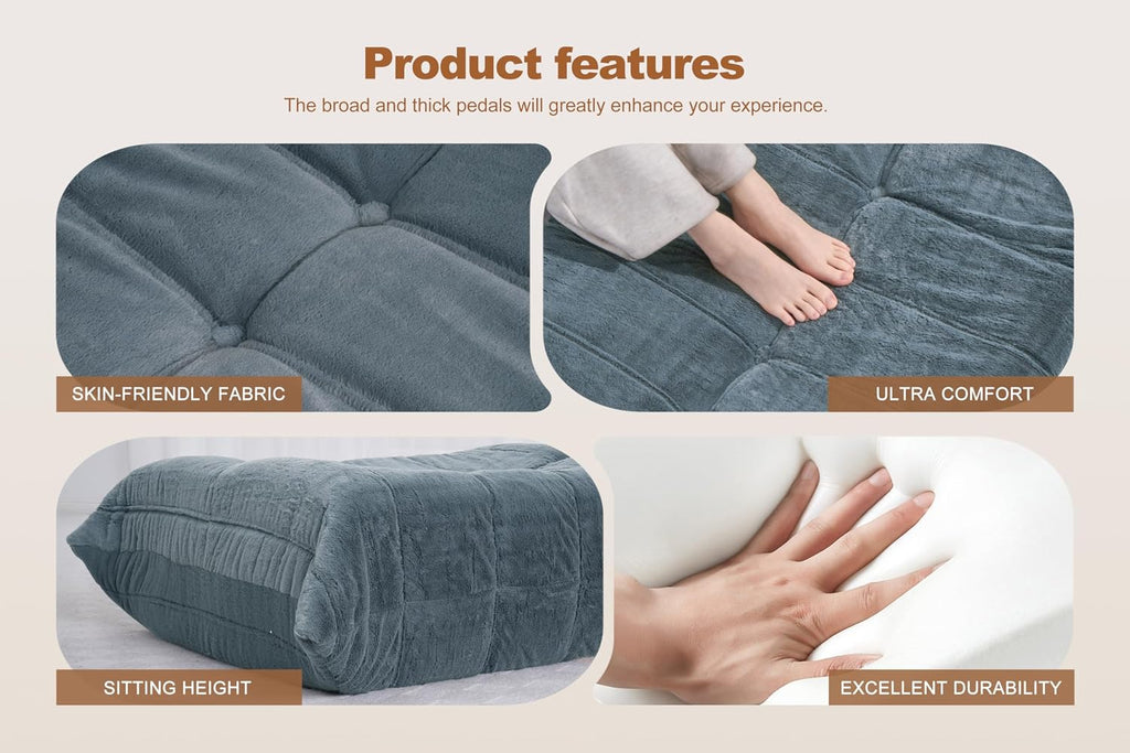 Bean Bag Pouf Ottoman, Foot Stool, Foot Rest with Memory Foam Filled, Rectangle Ottoman for Living Room, Bedroom, Office (Grey Plush)