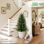 Mavis's Diary 3ft Artificial Cedar Topiary Tree, Set of 2 Realistic Faux Evergreen Shrub Plant in Planter, Indoor Outdoor Fake Cedar Tree for Front Porch, Entryway, Office & Home Decor