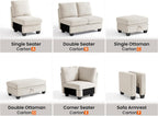 CHIC HOUSE Middle Module for Modular Couch, Corduroy Customizable Chaise, Storage Ottoman for Sectional Sofa, Armrest, Single/Double Seater