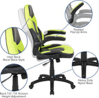 Flash Furniture X10 Gaming Chair Racing Office Ergonomic Computer PC Adjustable Swivel Chair with Flip-up Arms, Neon Green/Black LeatherSoft