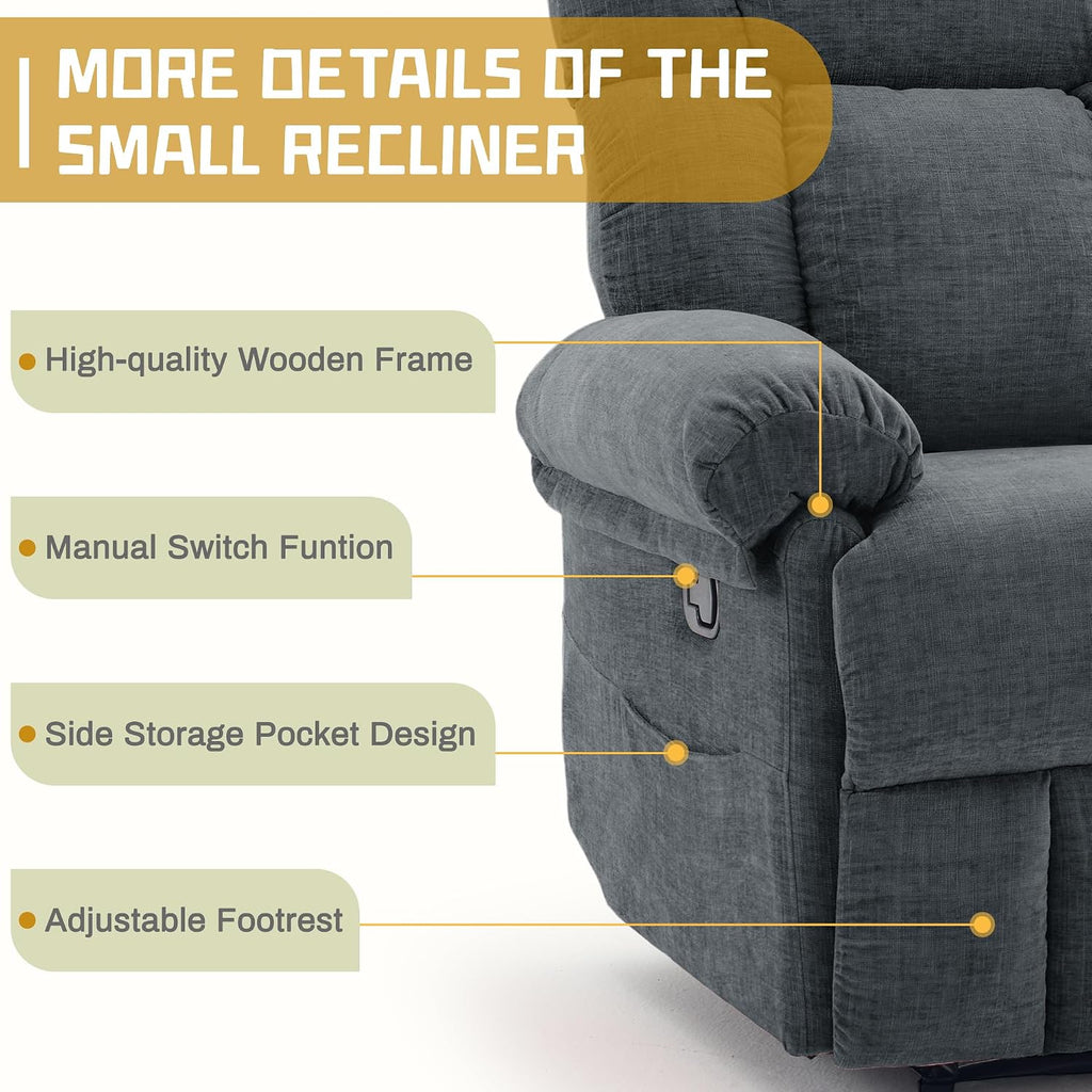 Korser Recliner Chair for Living Room, Manual Recliner with Thick Upholstered & Side Pockets, Small Recliner for Small Spaces, Lounge Chair for Nursery Bedroom Apartment RV, Chenille