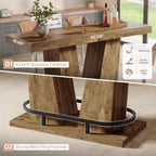 Tribesigns 62.99" Industrial Bar Table for 4-6, Rectangle Counter Height Pub Table with Metal Footrest, Home Bar Units for Pub, Bistro, Kitchen, Balcony, Dining Room, Living Room (Rustic Brown)