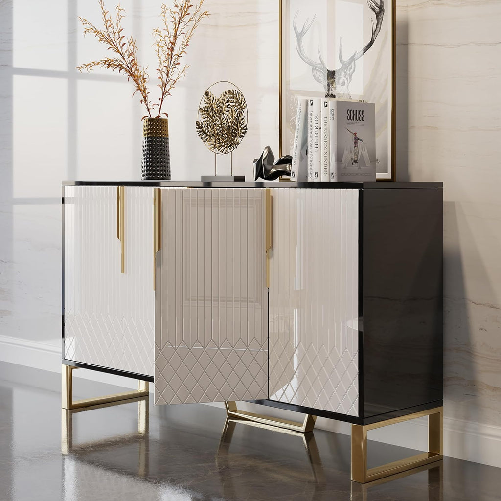 homary Buffet Sideboard Cabinet with Storage – 59" Modern Kitchen Server Table with 4 Doors & Adjustable Shelves, Stainless Steel Frame for Dining Room, Living Room, Entryway