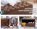 Grepatio 51" Ottoman Storage Benches, 30 Gallons End of Bed Storage Bench, Large Rectangular Ottoman, Button-Tufted Ottomans with Storage for Living Room Bedroom, Foot of Bed (Brown)