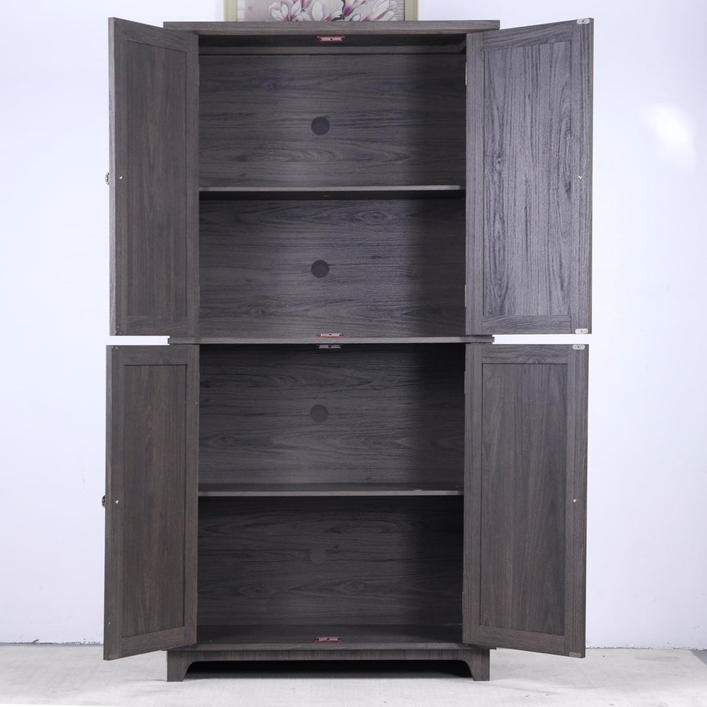 JIJIWANG Kitchen Pantry Storage Cabinet with Acrylic Mirrored Doors,Large Sideboard Buffet with Adjustable Interior Shelf,for Dining Room, Living Room, Hallway,Brown