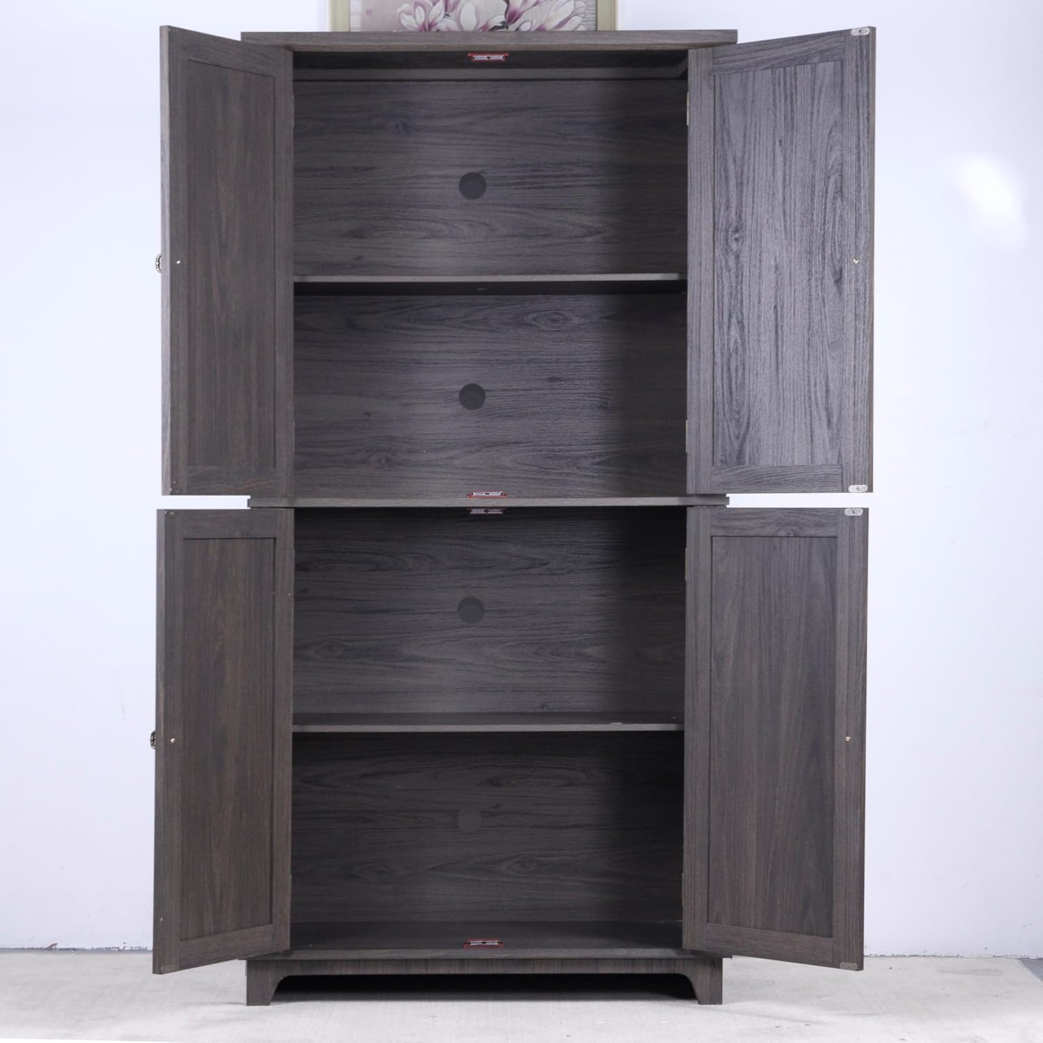 JIJIWANG Kitchen Pantry Storage Cabinet with Acrylic Mirrored Doors,Large Sideboard Buffet with Adjustable Interior Shelf,for Dining Room, Living Room, Hallway,Brown