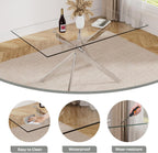 Modern Glass Dining Table Set for 4, 5-Piece Rectangular Kitchen Table Set with Silver Sturdy Metal Legs&4 Grey Faux Leather Dining Chairs for Home Dining Room Kitchen