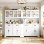 BOTLOG Pantry Storage Cabinet with Microwave Stand, 71" Tall Kitchen Hutch, Large White Pantry Cabinet with Glass Doors for Dining Room