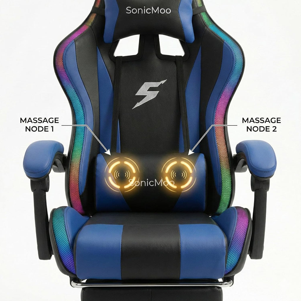 Gaming Chair with RGB LED Lights, Footrest, Lumbar Support & Headrest - High Back Reclining Swivel Computer Chair with Canopy (Blue)