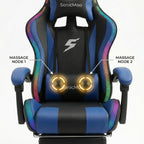 Gaming Chair with RGB LED Lights, Footrest, Lumbar Support & Headrest - High Back Reclining Swivel Computer Chair with Canopy (Blue)