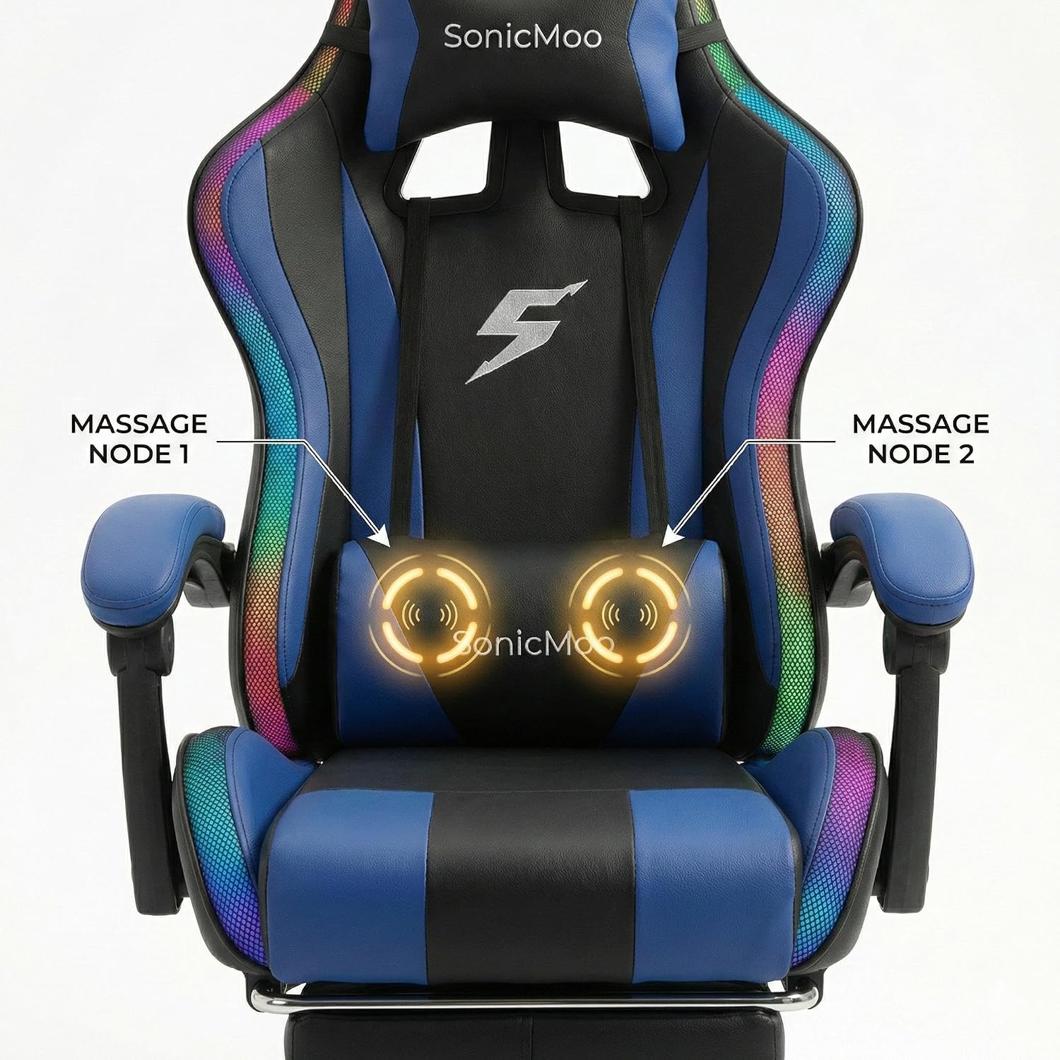 Gaming Chair with RGB LED Lights, Footrest, Lumbar Support & Headrest - High Back Reclining Swivel Computer Chair with Canopy (Blue)