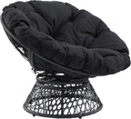 OSP Home Furnishings Wicker Papasan Chair with 360-Degree Swivel, Grey Frame with Black Cushion