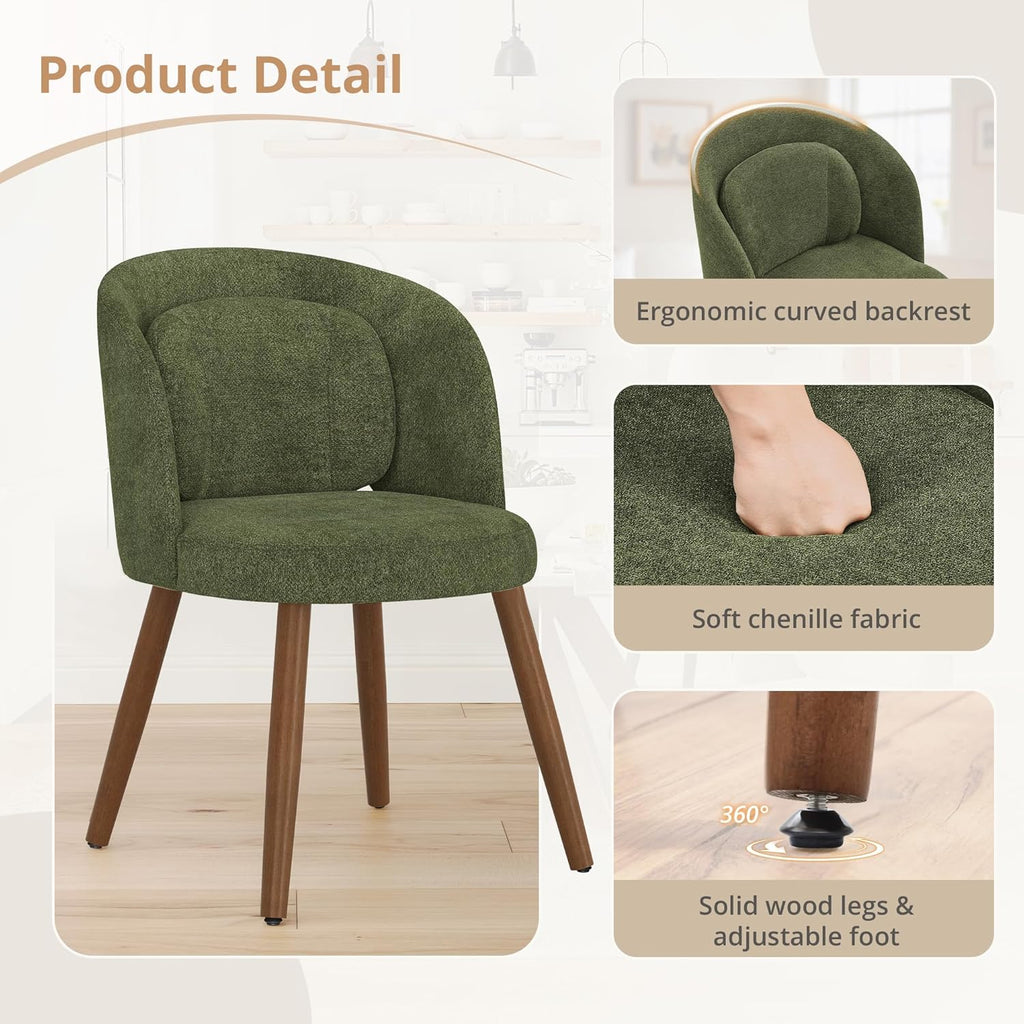 LUE BONA Dining Chairs Set of 4, Modern Upholstered Kitchen Chairs with Solid Wood Legs, Curved Backrest & Lumbar Support for Home Dining Room, Restaurant, Green