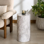 SAFAVIEH Couture Collection - Leah Bryanna White Marble Accent Table, Round Drink Table, Sculptural Pedestal Design (SFV9750A)
