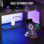 DUMOS 47" Gaming Desk with USB Charging Ports & LED Lights, Reversible L-Shaped Corner Computer Table for Small Spaces, Power Outlets, Monitor Stand & Storage Shelves Included, Black
