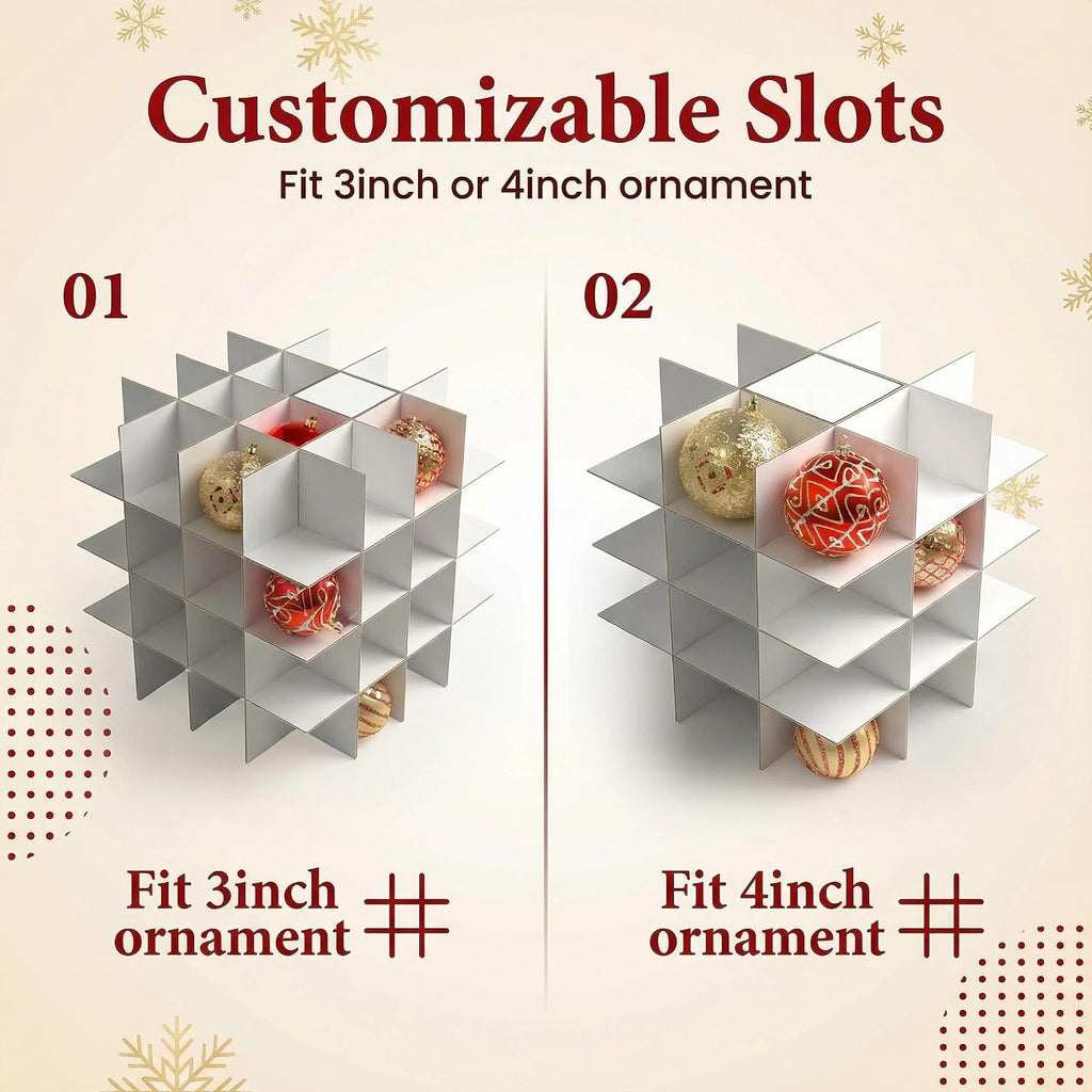 2-Pack Christmas Ornament Organizer Box with Adjustable Dividers for 64 Balls - Frosted Holiday Decor Storage Container, Space-Saving Plastic Christmas Ornaments Protection