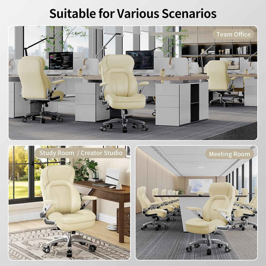 Big and Tall Office Chair, Heavy Duty Desk Chair with 5D Arms, Adjustable Lumbar Support & Height, Tilt Function, PU Leather High Back Ergonomic Executive Computer Chair