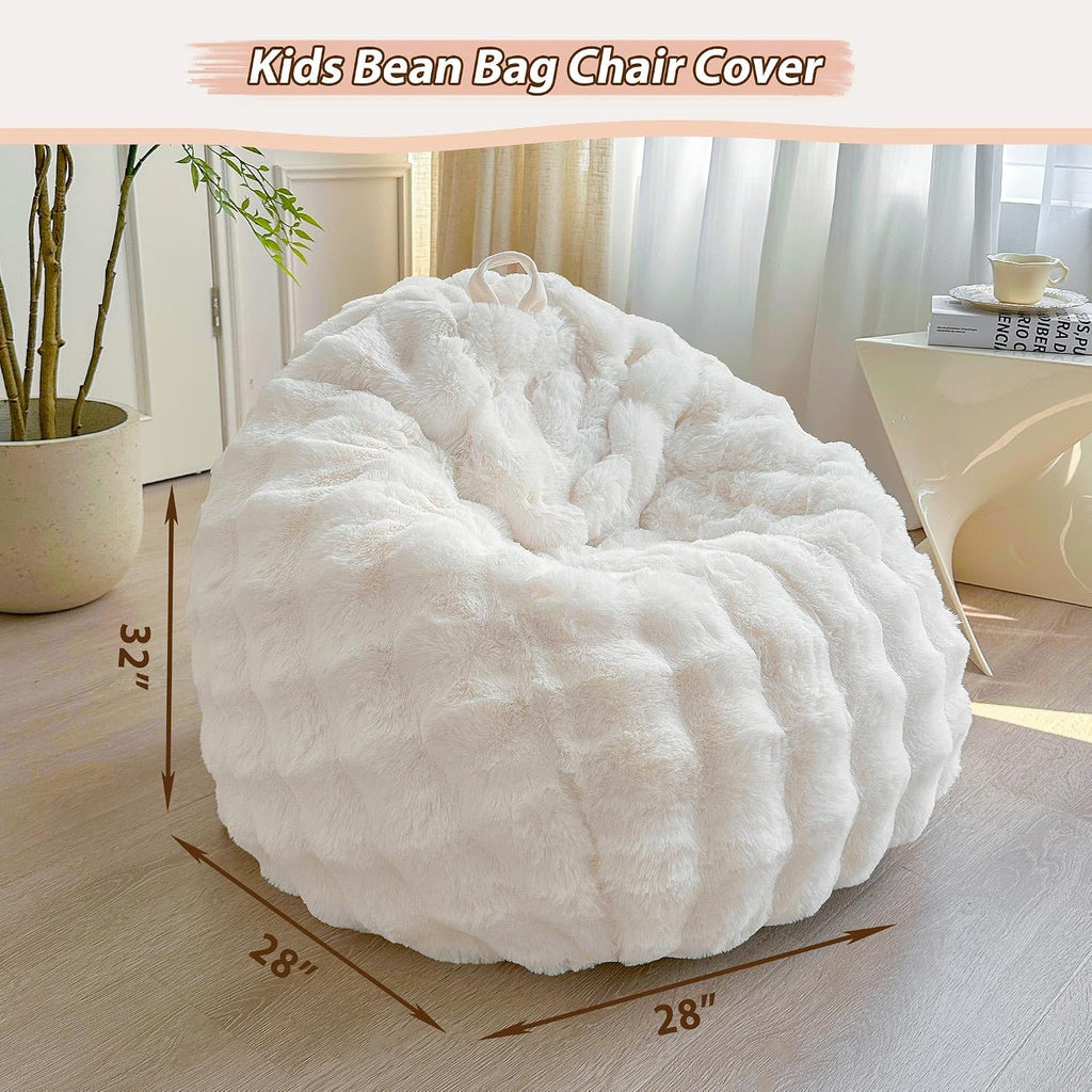 LIFEREVO Kids Faux Rabbit Fur Bean Bag Chair Cover (No Filler), Soft Luxury Fuzzy Stuffed Animal Storage Bubble Bean Bag Home Decor, Comfy Shaggy Furry Beanbag Cover Kids Girls Adults, Beige
