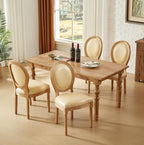 Leather Dining Chairs Set of 4 French Country Dining Chairs with Round Back, Farmhouse Upholstered Dining Accent Chairs with Nailhead Trim, Mid Century Modern (Beige)