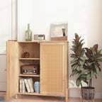 CIATRE Mid-Century Modern Natural Storage Cabinet with Woven Rattan Doors & Adjustable Shelves - Ideal for Living & Dining Room Decor & Organization