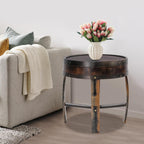 Whiskey Barrel Table 24 Inch Tall Wine Barrel End Table Rustic Round Wooden Bourbon Coffee Oak Side Table Handcrafted Whiskey Barrel Accent Table for Living Room, Bedroom, Office, Brown