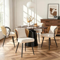 Rattan Dining Chairs Set of 4, Modern Upholstered Kitchen Chair with Metal Legs, Ergonomic Curved Backrest, Mid Century Living Room Chairs with Throw Pillow, Natural