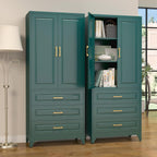 SteeLoong 75" Kitchen Pantry Cabinet with 3 Drawer,Metal Storage Cabinets with Doors and 2 Adjustable Shelves,Green Kitchen Cabinet with 2 Gold Handles,Food Cupboard for Livingroom,Pantry, Bathroom