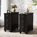 Tribesigns Wood Black End Table Set of 2, 3-Drawers Fully Assembled Narrow Slim Side Table, No Assembly Required, Nightstand for Bedside, Small Spaces, Living Room, Bedroom