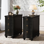 Tribesigns Wood Black End Table Set of 2, 3-Drawers Fully Assembled Narrow Slim Side Table, No Assembly Required, Nightstand for Bedside, Small Spaces, Living Room, Bedroom