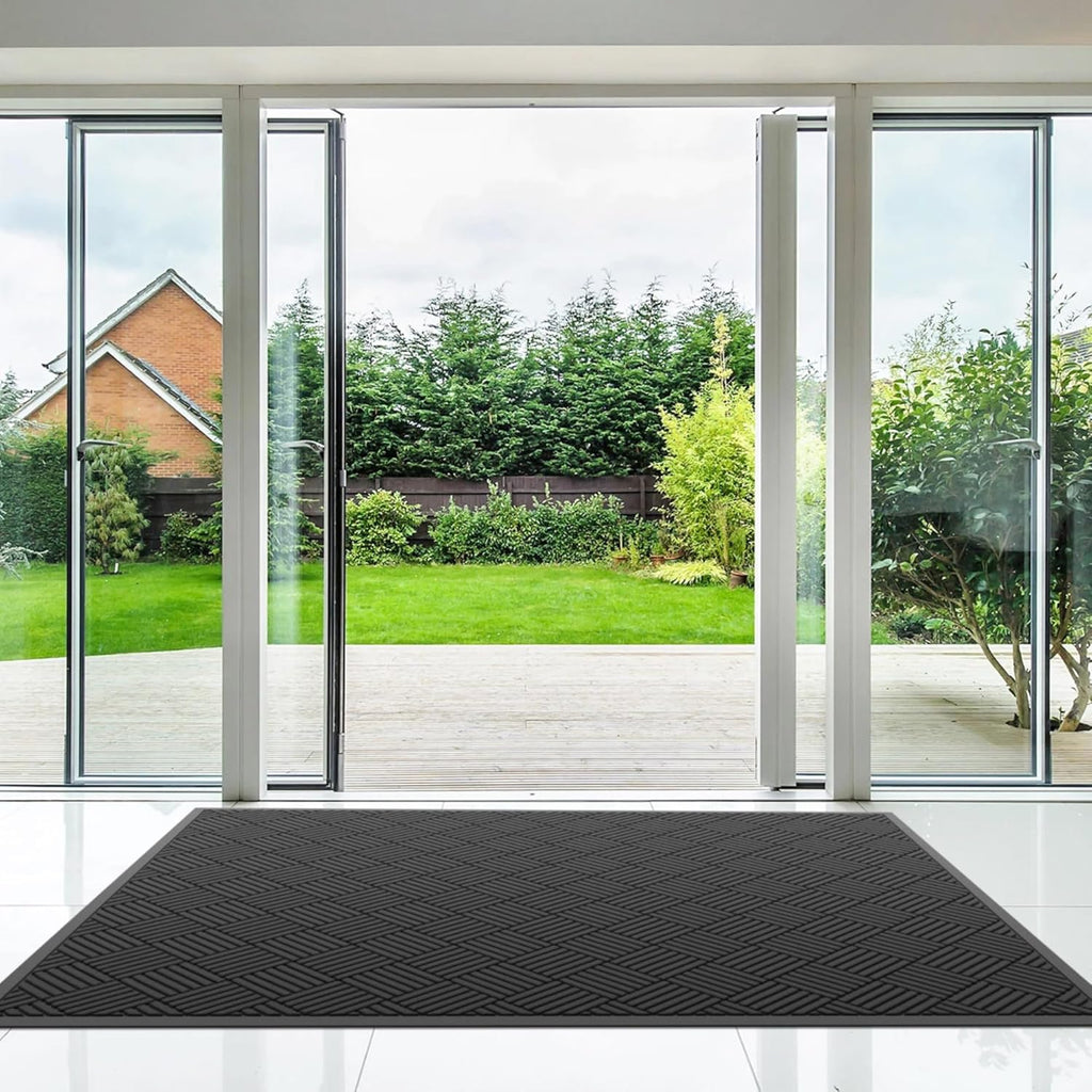Durable Indoor Outdoor Door Mat, 3' x 5' Heavy Duty Front Door Mat for Entryway, Non-Slip Backing, Stain and Fade Resistant, Absorbent Commercial Floor Mat for High Traffic Area, Black