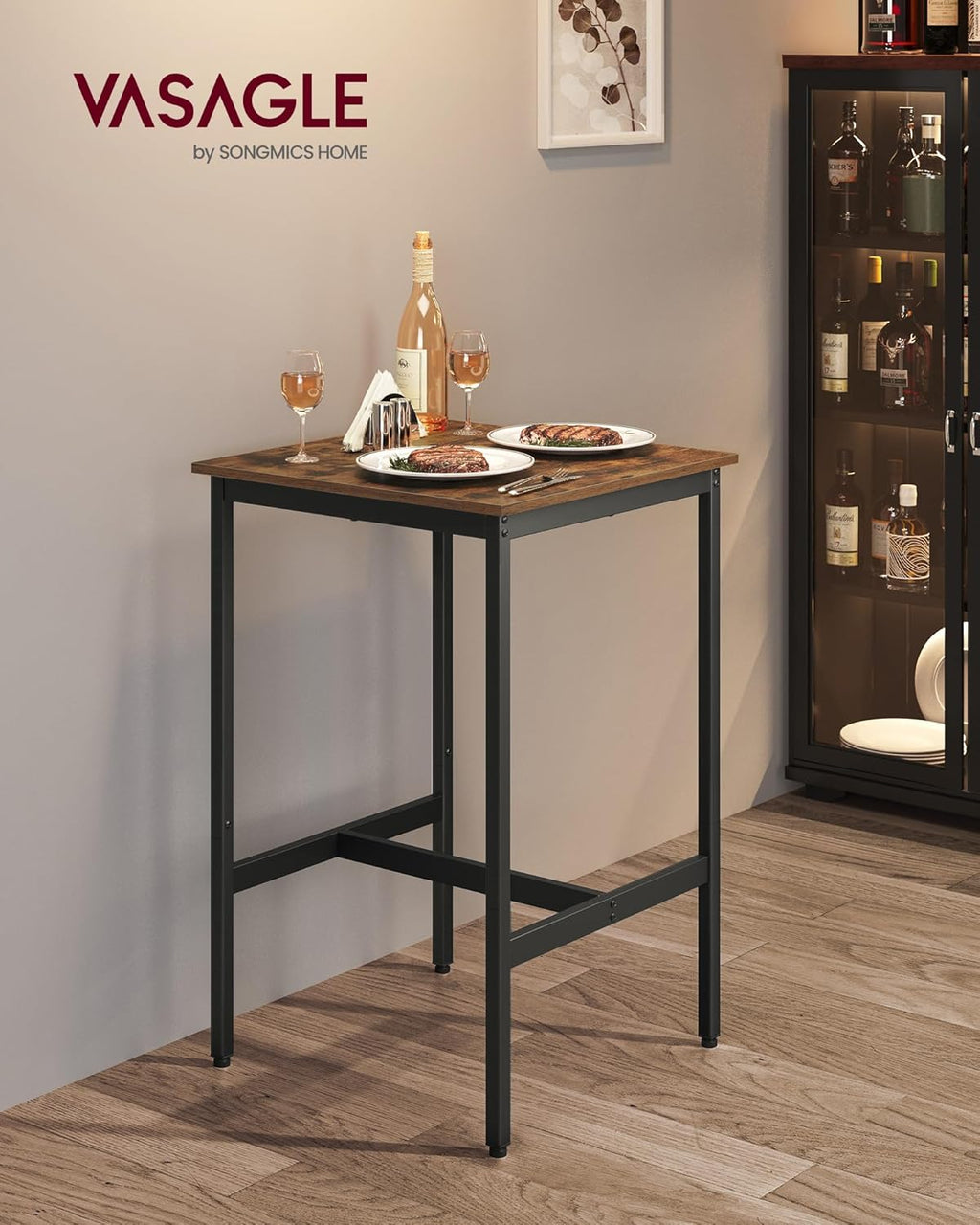 VASAGLE Bar Table, Kitchen Dining, High Top Pub, Bar Height Cocktail for Living Room Party, Sturdy Metal, 23.6 x 23.6 x 36.2 Inches for Narrow Spaces, Rustic Brown and Ink Black