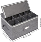 Stemware Storage Cases, Wine Glass Storage Box Containers for Glassware or Crystal, Holds 12 Red or White Wine Glasses, Hard Top and Sides (Grey)