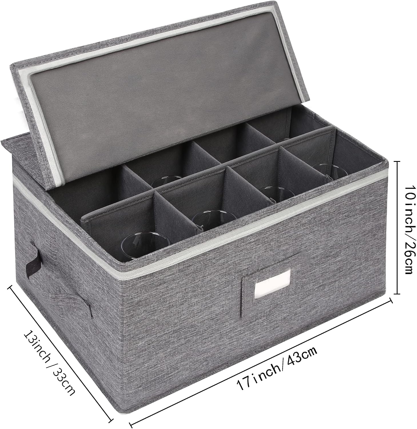 Stemware Storage Cases, Wine Glass Storage Box Containers for Glassware or Crystal, Holds 12 Red or White Wine Glasses, Hard Top and Sides (Grey)