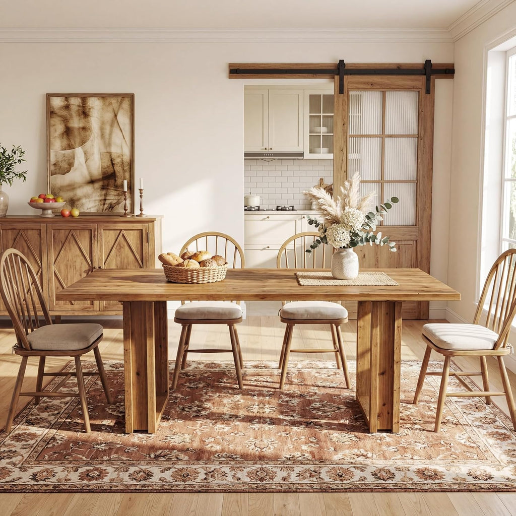 63-Inch Solid Wood Dining Table for 6, Farmhouse Kitchen Table with Heavy Duty Legs, Rectangular Wood Desk for Dining Room, Living Room, Rustic Brown