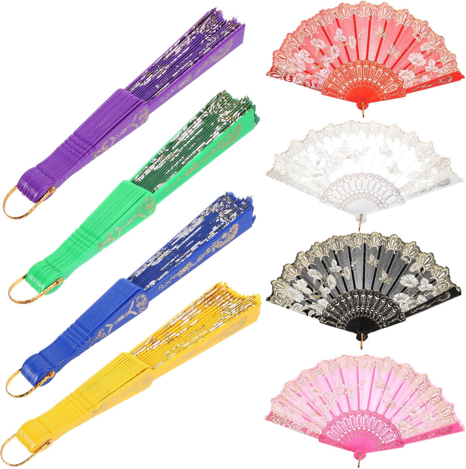 VILLCASE 8pcs Chinese Folding Hand Fans Vintage Retro Style Foldable Handheld Fans for Women Summer Dance Party Decoration