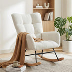 IDEALHOUSE Modern Nursery Rocking Chair, 300lbs Support Teddy Upholstered Glider Rocker with Side Pockets, High Backrest, Armrests, Metal Legs & Wood Base for Living Room, Bedroom Office