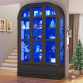Arched Display Cabinet with 3 Glass Doors,5-Tier Curio Cabinet W/3 Color Lights for Collectibles,78'' Tall Curio Cabinet W/2 Drawers,Modern Display Case W/Human Body Sensor Light for Living/Game Room