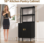 kepptory 58" Kitchen Baker's Rack with Storage, Microwave & Toaster Oven Stand, Freestanding Coffee Bar Station with Wine Glass Holder & Side Storage Shelves, Black