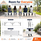 Plastic Folding Bench - Portable Bench Used for Indoor, Outdoor, Picnic, Party, Camping, Dining Seat, Garden Soccer Multipurpose Entertaining Activities, White (2, White, 8 Feet)