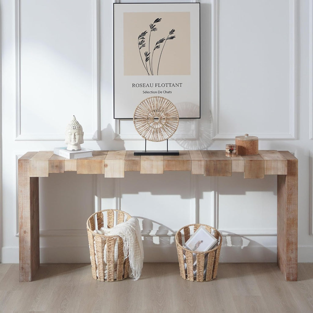 71" Rustic Wooden Console Table with Step-Block Design, Mid Century Modern Sofa Table Behind Couch, Farmhouse Wood Entryway Table for Living Room, Entrance