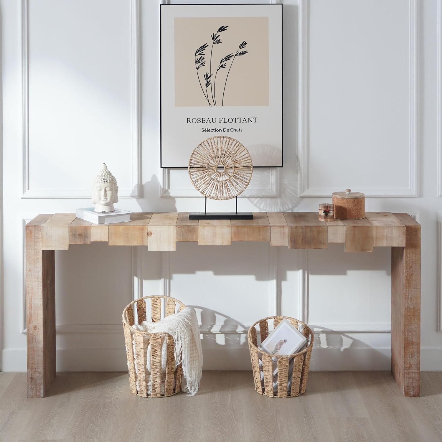 71" Rustic Wooden Console Table with Step-Block Design, Mid Century Modern Sofa Table Behind Couch, Farmhouse Wood Entryway Table for Living Room, Entrance