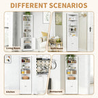 Tall Corner Pantry Cabinet for Living Room, 71 Inch 5-Tier Metal Corner Kitchen Cabinet, Adjustable Shelves, Floor Corner Bathroom Cabinet with Storage Shelves for Laundry Room, Space Saving, White