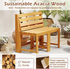 HAPPYGRILL 3-in-1 Acacia Wood Outdoor Dining Table Bench Set, with 2 Built-in Chairs, Plant Stand, Patio Bench Table for Backyard Garden