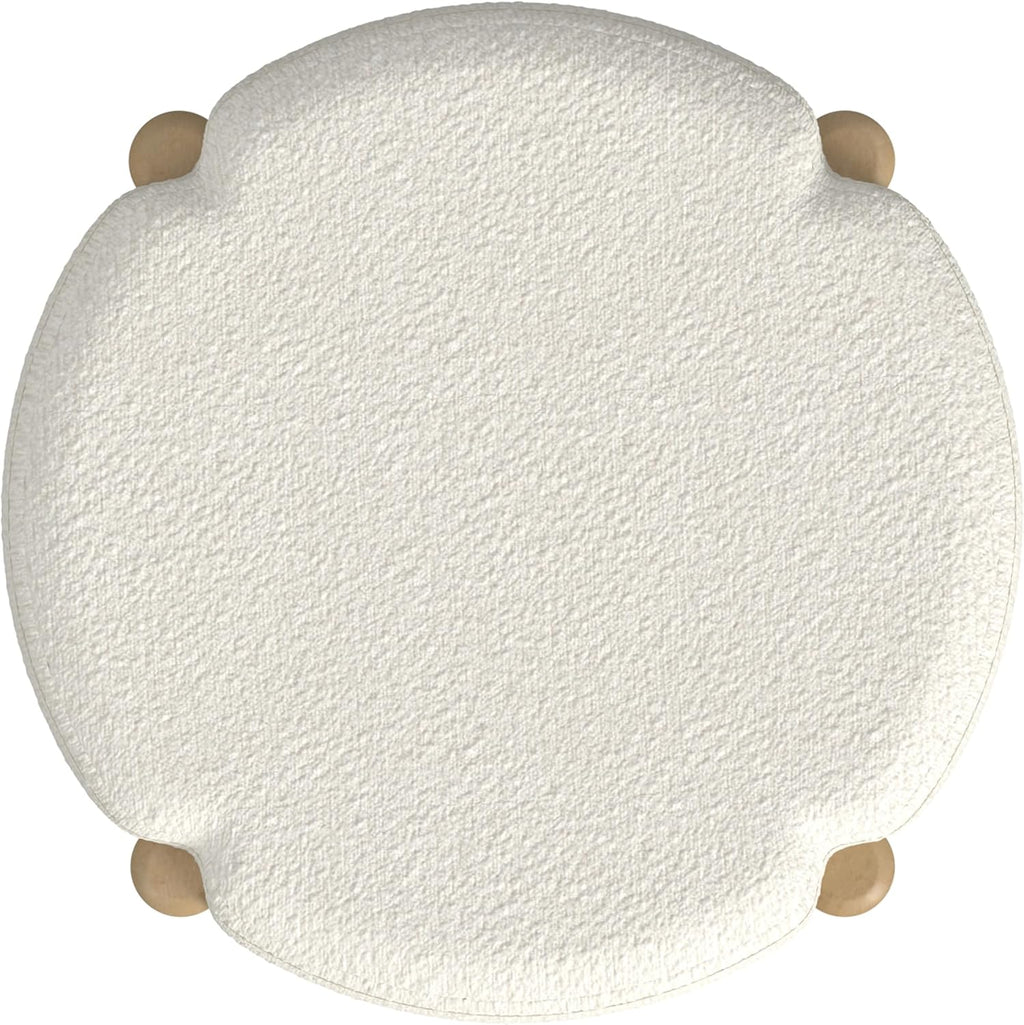 HomePop Luna Modern Round Ottoman|Homepop Home Décor|Ottoman for Living Room & Bedroom - Cream Boucle