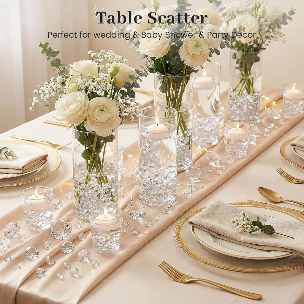 DomeStar 1000PCS Diamond Decorations, Clear Fake Diamonds Acrylic Craft Gems Crystals for Vase Fillers Wedding Table Scatters Party 5 Sizes（0.16''-0.9'')