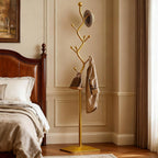 Sturdy Metal Coat rack Tree – Anti-Tip Design with 8 Hooks, Perfect for Home, Dorm, or Office Organization (gold)
